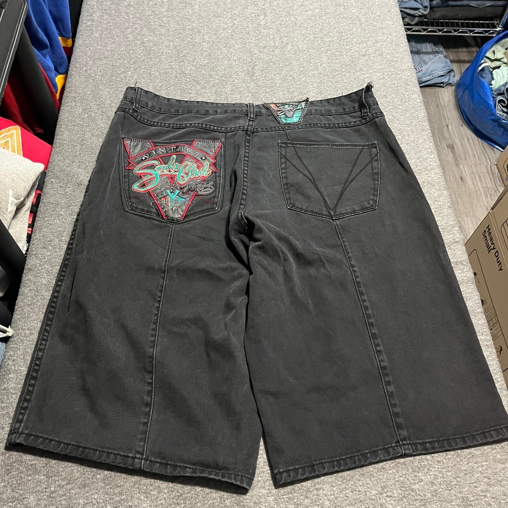 Pelle Pelle Marc Buchanan Soda Club Black Denim Shorts Mens 40 Baggy 90s Hip Hop
